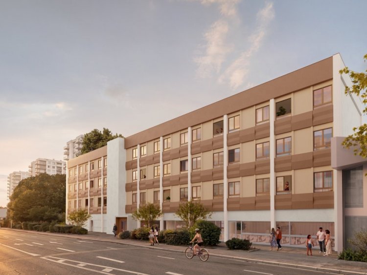 Un ancien immeuble de bureaux d'Orange réhabilité en 39 logements dans le quartier du Champ de Foire, à Bourg-en-Bresse.