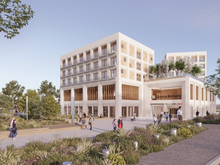 Au-dessus de la future gare Drancy-Bobigny, un projet réunira bureaux partagés et résidence étudiante, pour une livraison prévue en 2031.